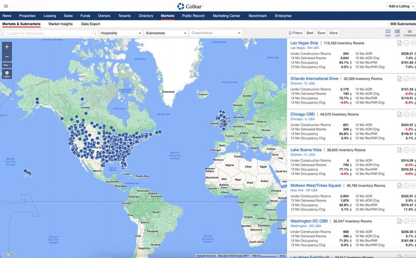 powerful hospitality market data - globe on the left and properties on the right